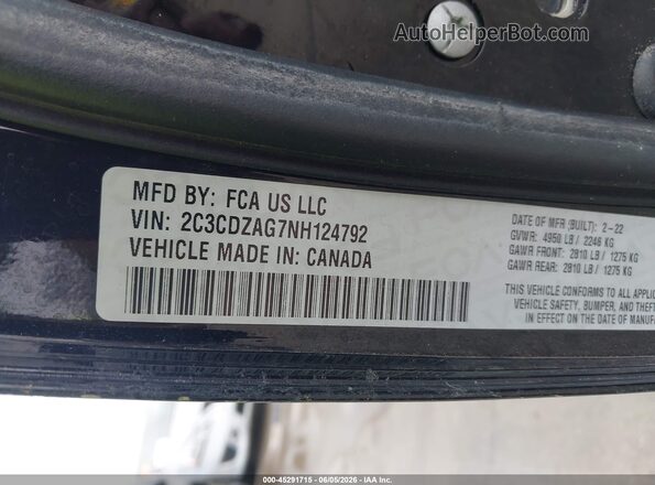 2C3CDZAG7NH124792 2022 DODGE CHALLENGER Black Vista del compartimento del motor
