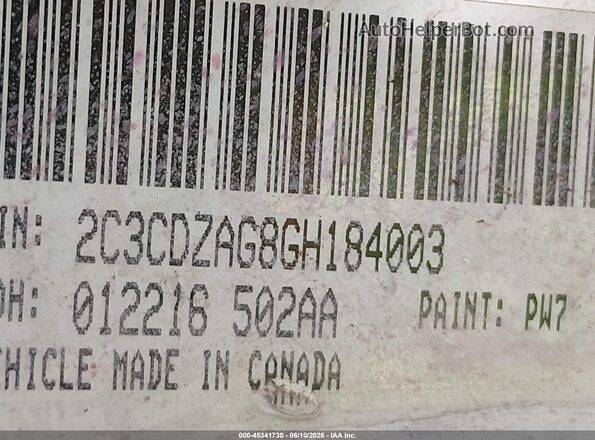 2C3CDZAG8GH184003 2016 DODGE CHALLENGER White 