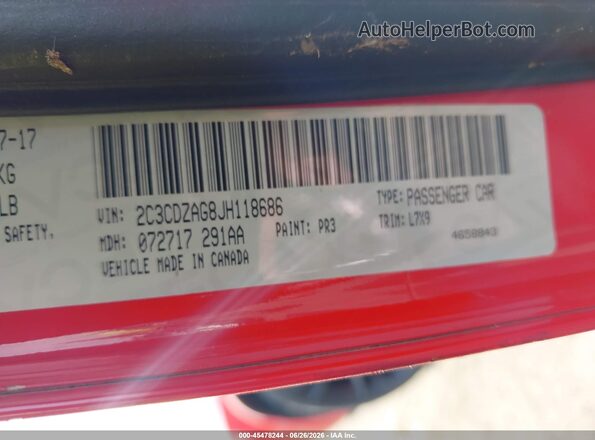 2C3CDZAG8JH118686 2018 DODGE CHALLENGER Red Widok komory silnika