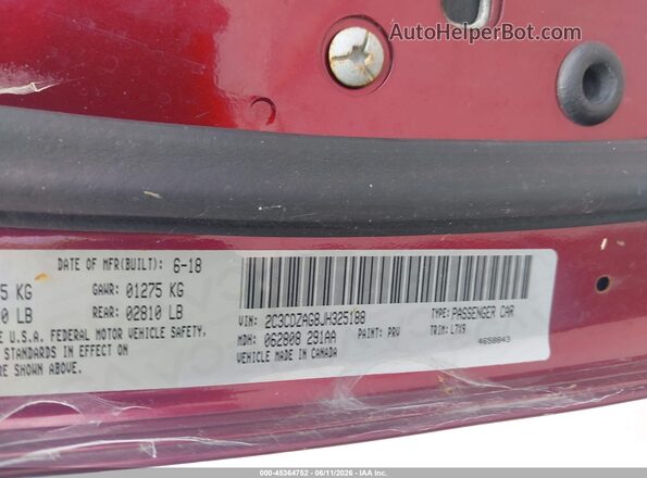 2C3CDZAG8JH325188 2018 DODGE CHALLENGER Red ძრავის განყოფილების ხედი