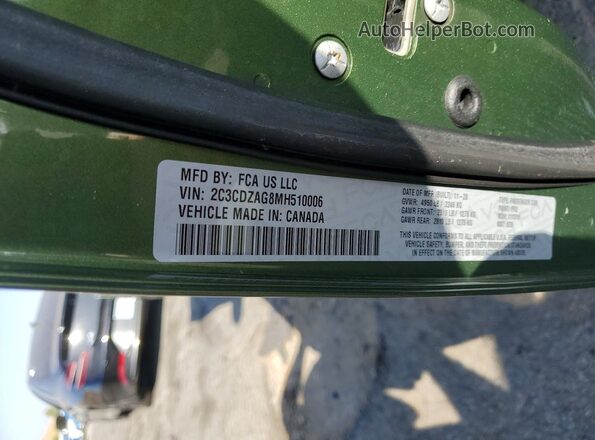 2C3CDZAG8MH510006 2021 DODGE CHALLENGER Зеленый Вид подкапотного пространства