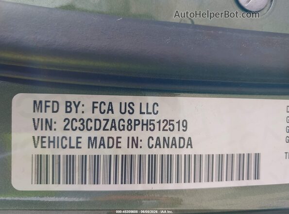 2C3CDZAG8PH512519 2023 DODGE CHALLENGER Green Widok komory silnika