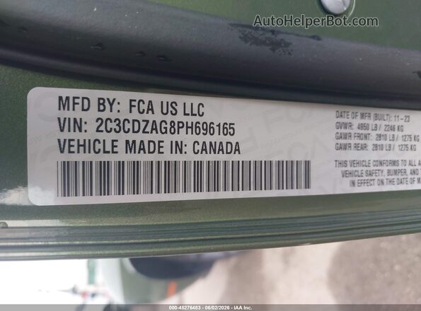 2C3CDZAG8PH696165 2023 DODGE CHALLENGER Зеленый Вид подкапотного пространства