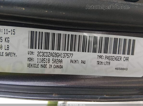 2C3CDZAG9GH137577 2016 DODGE CHALLENGER Gray Вид підкапотного простору