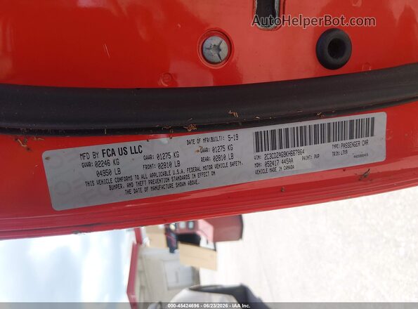 2C3CDZAG9KH667864 2019 DODGE CHALLENGER Orange ძრავის განყოფილების ხედი
