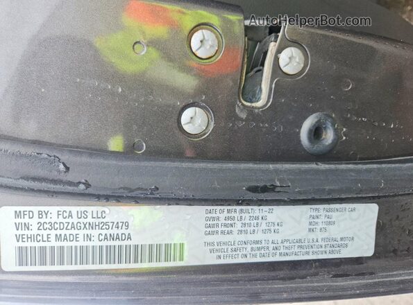 2C3CDZAGXNH257479 2022 DODGE CHALLENGER Gray Engine compartment view