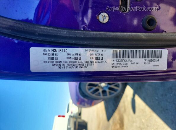2C3CDZBT0GH137026 2016 DODGE CHALLENGER Purple Շարժիչի բաժամունքի տեսք