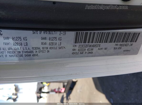 2C3CDZBT0KH605376 2019 DODGE CHALLENGER Белый Вид подкапотного пространства