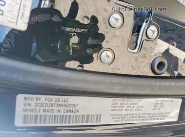 2C3CDZBT3MH502357 2021 DODGE CHALLENGER Black VIN sticker view