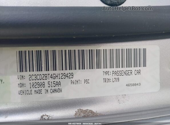 2C3CDZBT4GH129429 2016 DODGE CHALLENGER Серебряный Вид подкапотного пространства