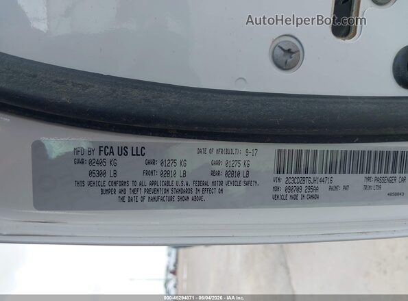 2C3CDZBT6JH144716 2018 DODGE CHALLENGER White ძრავის განყოფილების ხედი