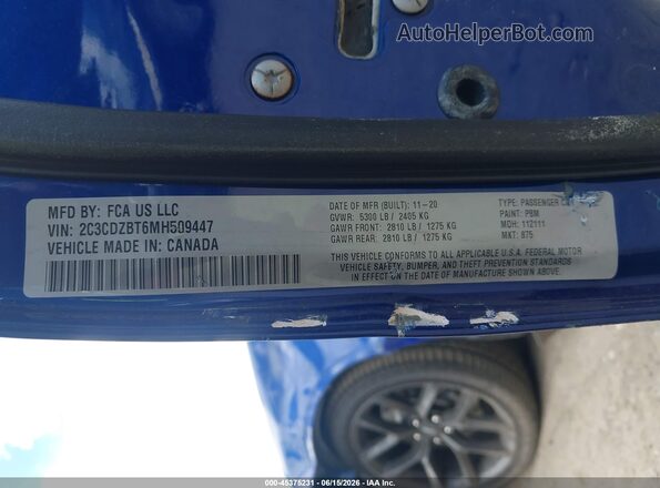 2C3CDZBT6MH509447 2021 DODGE CHALLENGER Синий Вид подкапотного пространства
