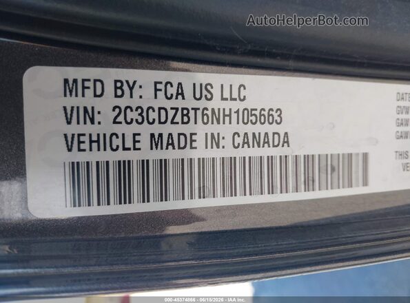 2C3CDZBT6NH105663 2022 DODGE CHALLENGER Black ძრავის განყოფილების ხედი