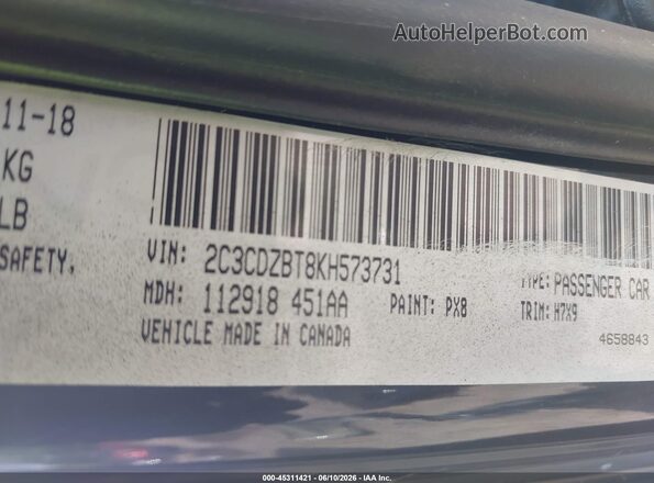 2C3CDZBT8KH573731 2019 DODGE CHALLENGER Black Շարժիչի բաժամունքի տեսք