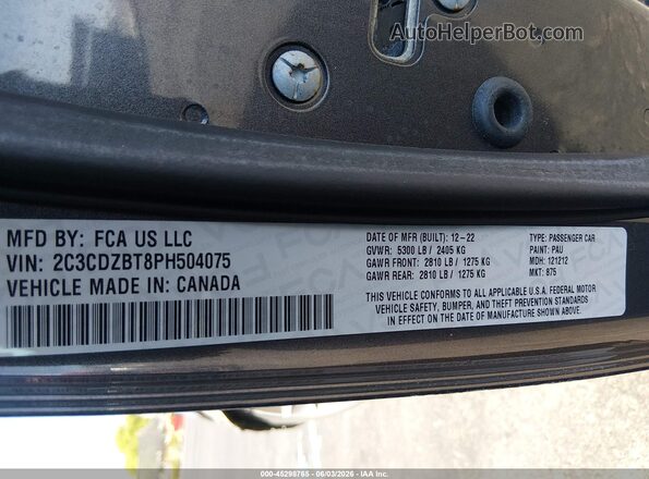 2C3CDZBT8PH504075 2023 DODGE CHALLENGER Gray Engine compartment view