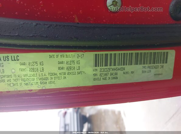 2C3CDZBTXHH544594 2017 DODGE CHALLENGER Red Вид підкапотного простору