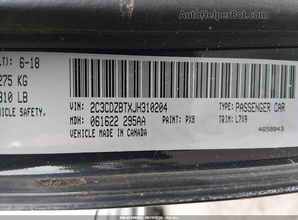 2C3CDZBTXJH310204 2018 DODGE CHALLENGER Black ძრავის განყოფილების ხედი