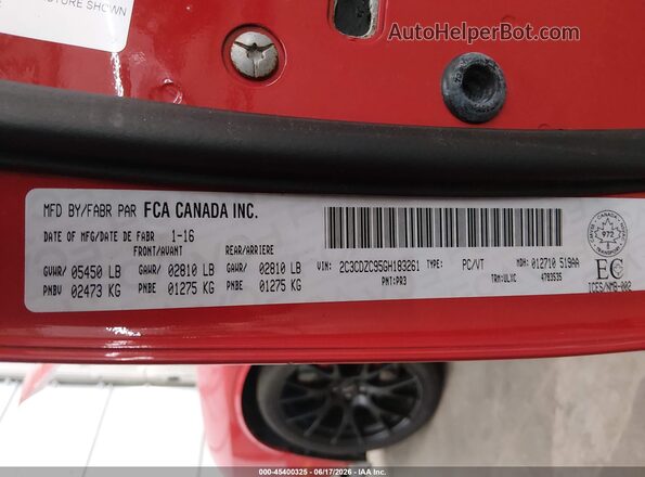 2C3CDZC95GH183261 2016 DODGE CHALLENGER Red Շարժիչի բաժամունքի տեսք