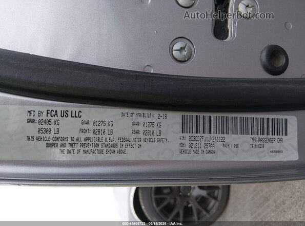 2C3CDZFJ1JH241122 2018 DODGE CHALLENGER Серебряный Вид подкапотного пространства