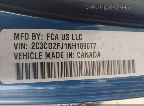 2C3CDZFJ1NH109077 2022 DODGE CHALLENGER Синий Вид подкапотного пространства