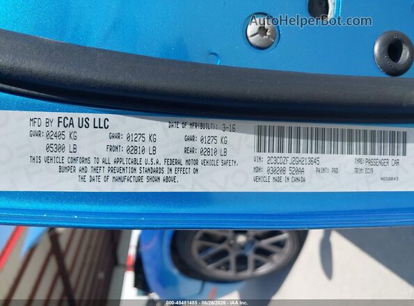 2C3CDZFJ2GH213645 2016 DODGE CHALLENGER Blue Vista del compartimento del motor