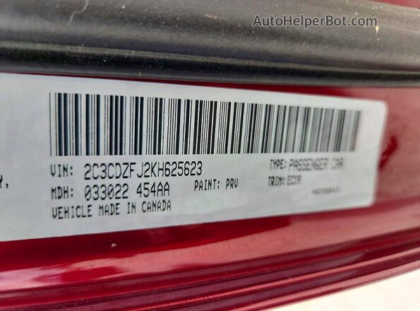 2C3CDZFJ2KH625623 2019 DODGE CHALLENGER Red Շարժիչի բաժամունքի տեսք