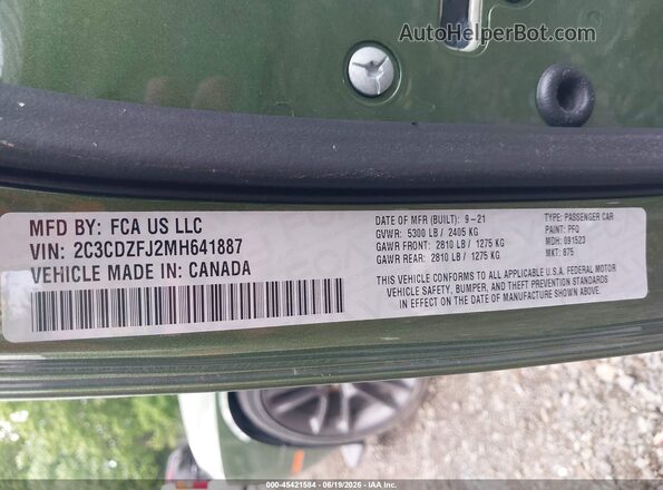 2C3CDZFJ2MH641887 2021 DODGE CHALLENGER Green Engine compartment view