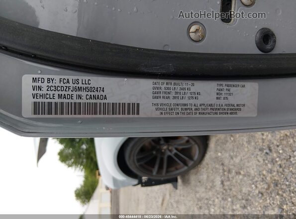 2C3CDZFJ6MH502474 2021 DODGE CHALLENGER Gray Vista del compartimento del motor