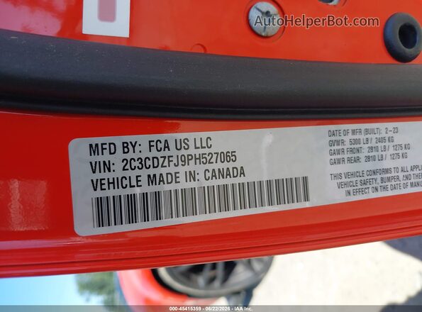 2C3CDZFJ9PH527065 2023 DODGE CHALLENGER Оранжевый Вид подкапотного пространства