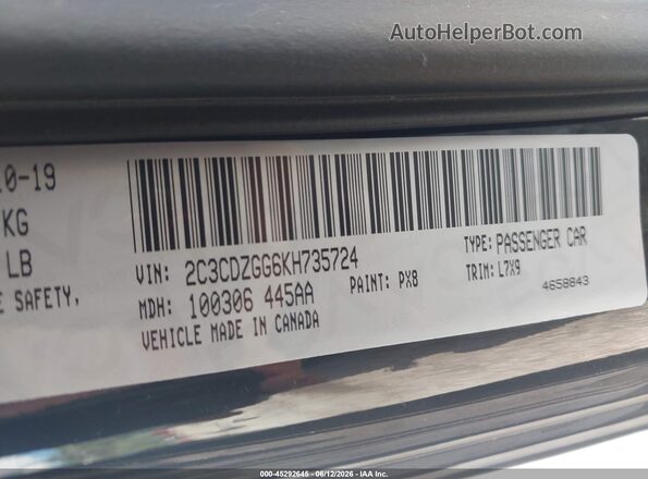 2C3CDZGG6KH735724 2019 DODGE CHALLENGER Black ძრავის განყოფილების ხედი