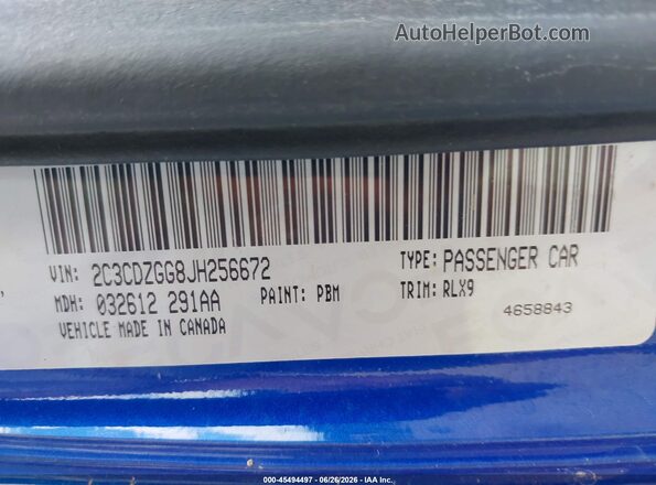 2C3CDZGG8JH256672 2018 DODGE CHALLENGER Blue Engine compartment view