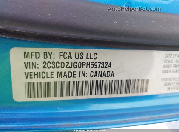 2C3CDZJG0PH597324 2023 DODGE CHALLENGER Синий Вид подкапотного пространства