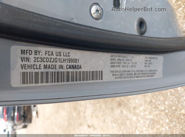 2C3CDZJG1LH199081 2020 DODGE CHALLENGER Серый Вид подкапотного пространства