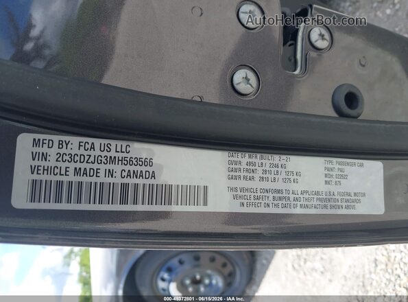 2C3CDZJG3MH563566 2021 DODGE CHALLENGER Серый Вид подкапотного пространства