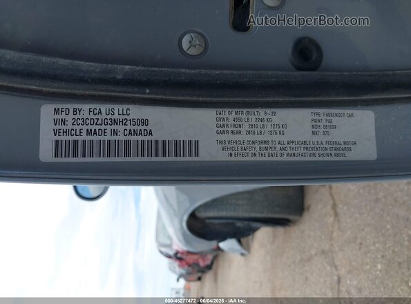 2C3CDZJG3NH215090 2022 DODGE CHALLENGER Gray Engine compartment view
