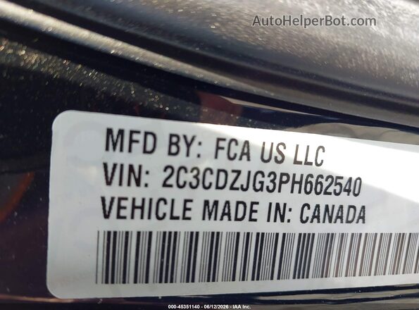 2C3CDZJG3PH662540 2023 DODGE CHALLENGER Черный Вид подкапотного пространства