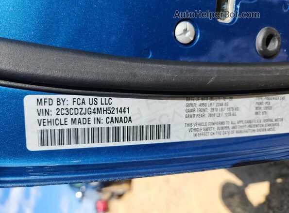 2C3CDZJG4MH521441 2021 DODGE CHALLENGER Blue Vista del compartimento del motor