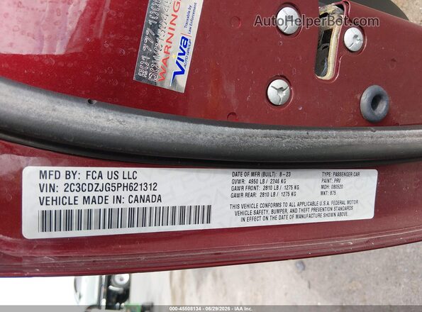 2C3CDZJG5PH621312 2023 DODGE CHALLENGER Maroon ძრავის განყოფილების ხედი