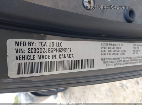 2C3CDZJG5PH629507 2023 DODGE CHALLENGER Gray Widok komory silnika