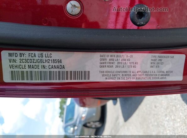 2C3CDZJG6LH218594 2020 DODGE CHALLENGER Burgundy Vista del compartimento del motor