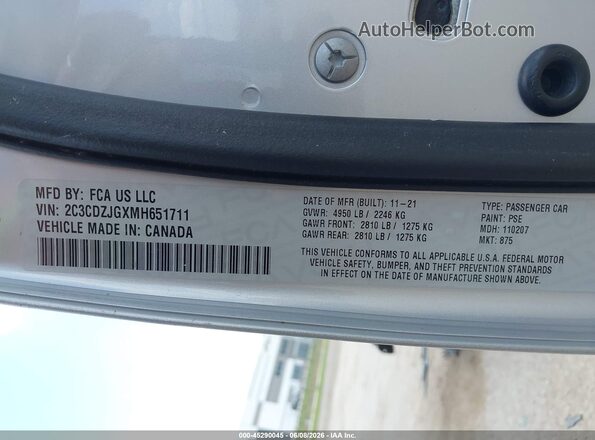 2C3CDZJGXMH651711 2021 DODGE CHALLENGER Silver Vista del compartimento del motor