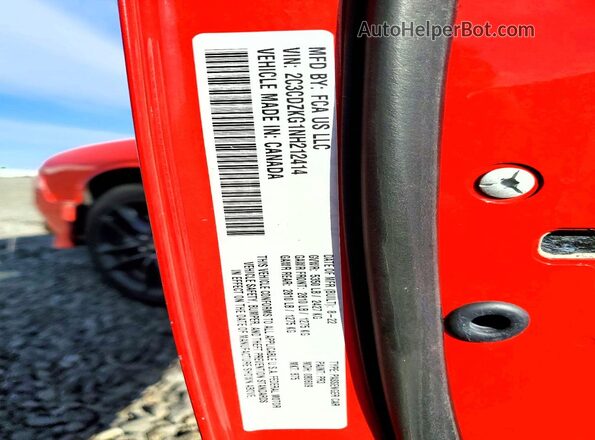 2C3CDZKG1NH212414 2022 DODGE CHALLENGER Red ძრავის განყოფილების ხედი