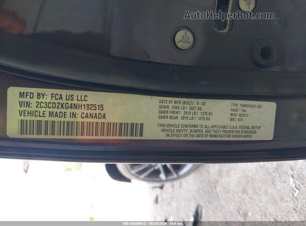 2C3CDZKG4NH192515 2022 DODGE CHALLENGER Black Շարժիչի բաժամունքի տեսք