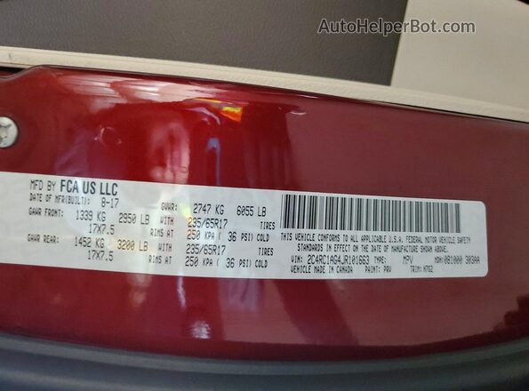 2C4RC1AG4JR101663 2018 CHRYSLER PACIFICA Burgundy Widok wnętrza 360 stopni