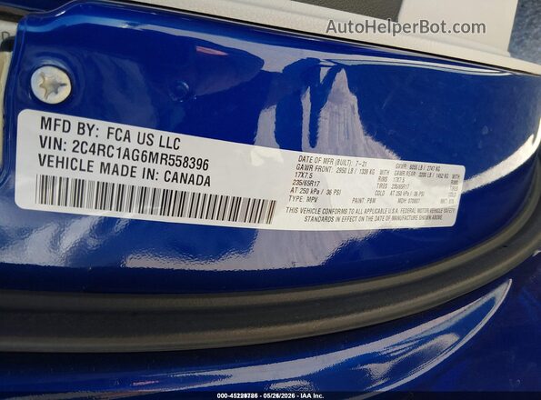 2C4RC1AG6MR558396 2021 CHRYSLER VOYAGER Blue 
