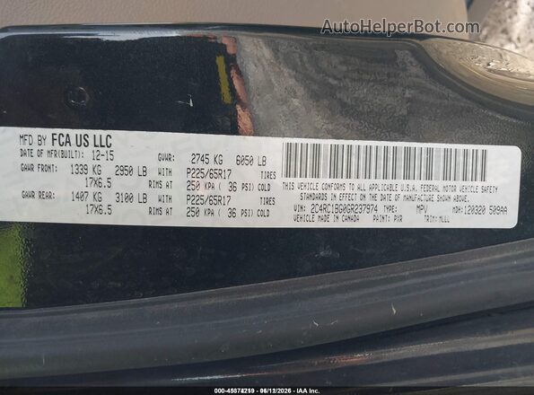 2C4RC1BG0GR237974 2016 CHRYSLER TOWN & COUNTRY Black Շարժիչի բաժամունքի տեսք