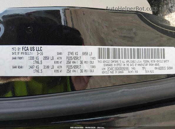 2C4RC1BG0GR292991 2016 CHRYSLER TOWN & COUNTRY Black Widok komory silnika