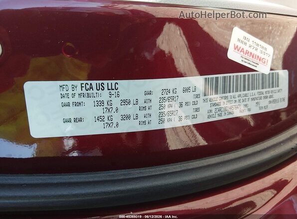 2C4RC1BG1HR576471 2017 CHRYSLER PACIFICA Red Вид підкапотного простору