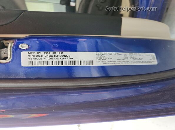 2C4RC1BG1LR269276 2020 CHRYSLER PACIFICA Blue VIN კოდის სტიკერის ხედი