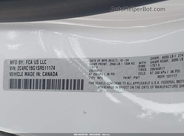 2C4RC1BG1SR511174 2025 CHRYSLER PACIFICA White Engine compartment view